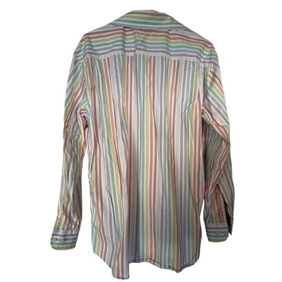 Alan Flusser Mens Multi Color Stripes Buttons Up Long Sleeve Shirt Size L - Picture 7 of 10
